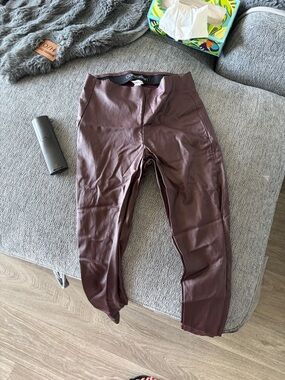 Calvin Klein Women’s Burgundy Faux Leather Leggings